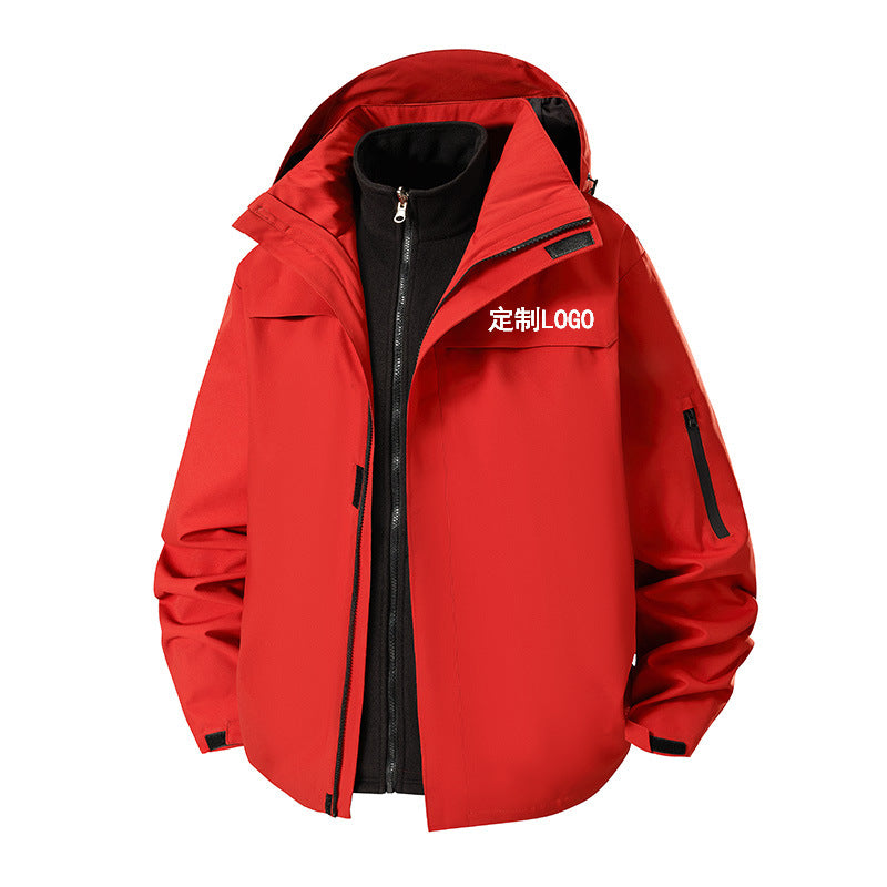Support printing logo three-in-one jacket for men and women, outdoor windproof and warm travel jacket tooling in winter