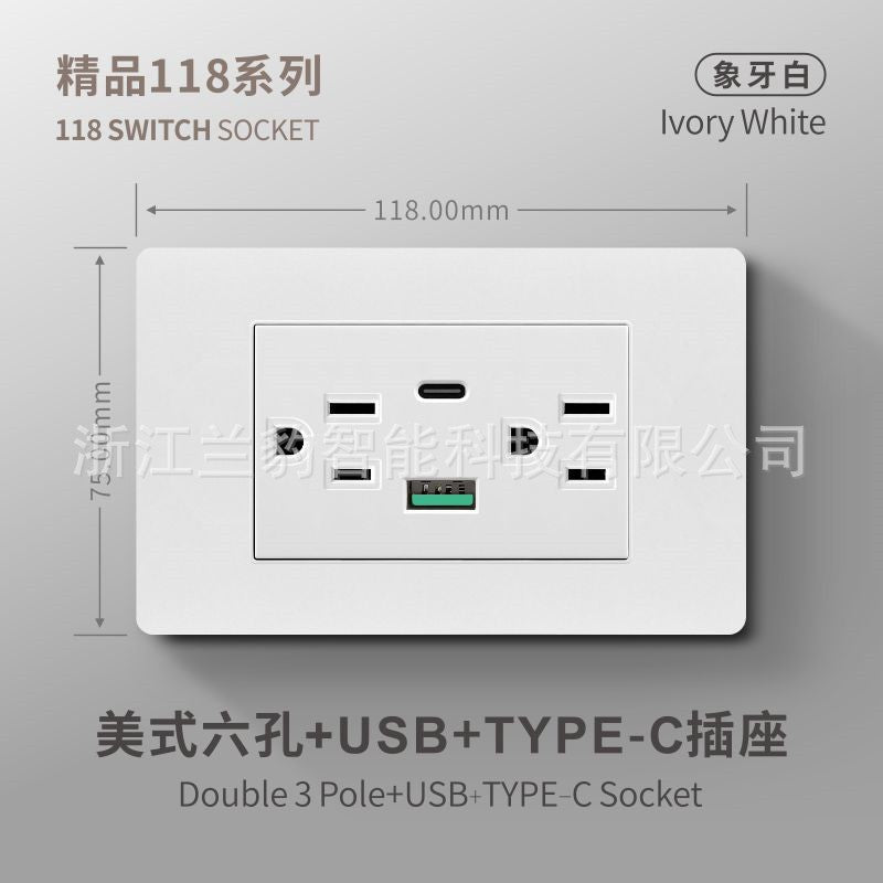 Thai American standard socket panel 118 type switch Italian American standard six-hole USB wall international multi-function three-hole Europe