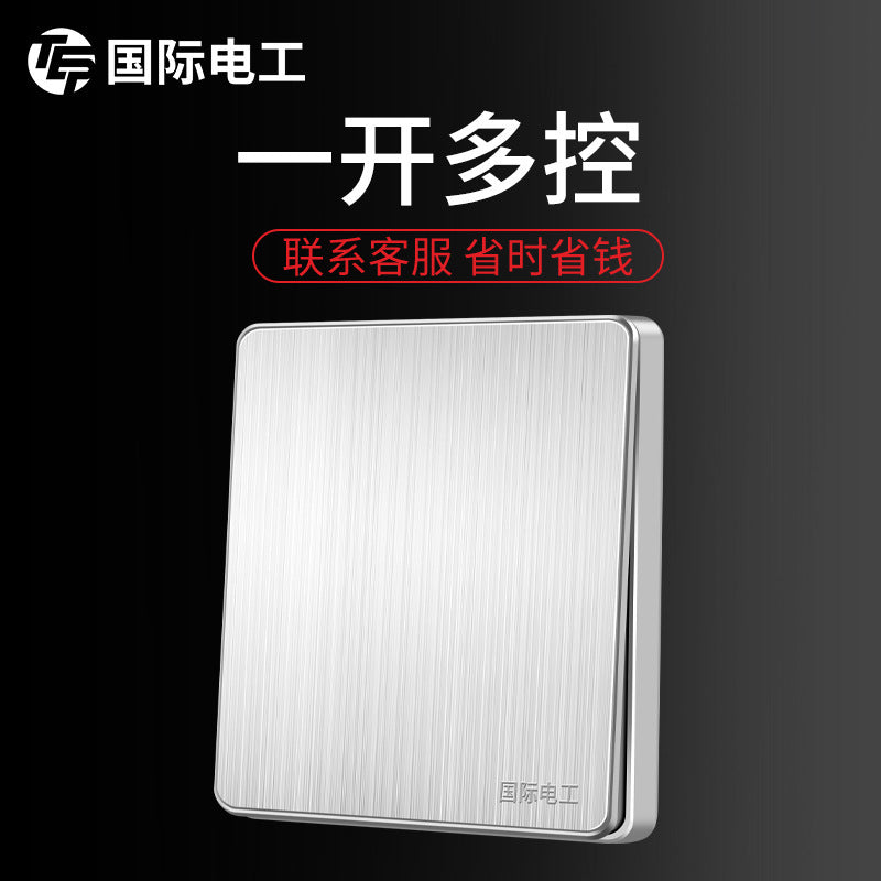 International Electrical Switch Socket Panel Porous Stainless Steel Power Supply Household Wall Type One Open Five Hole Single Control Double Control