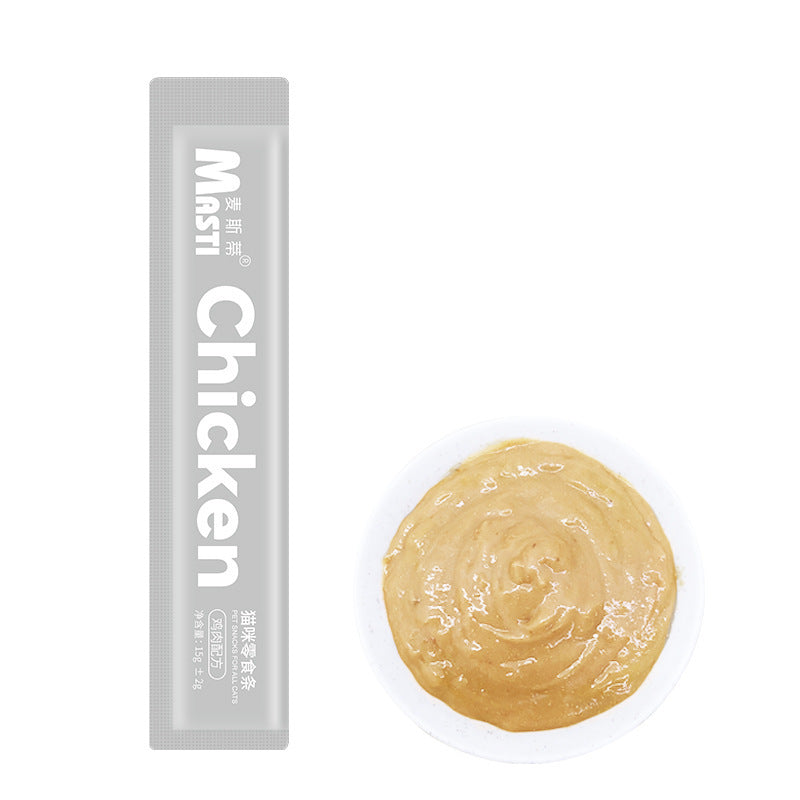 Manufacturer wholesale cat strips pet snacks 15g/piece, liquid wet food tuna chicken canned hair gills, cat snacks