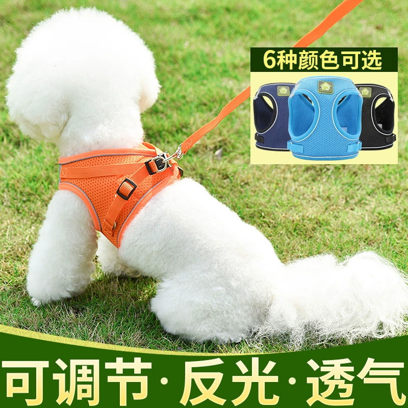 Summer dog reflective adjustable leash vest breathable chest strap small dog leash dog leash pet supplies