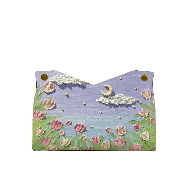 Pumping carton ins high value tulip oil painting tissue box car living room desktop paper pumping storage home decoration