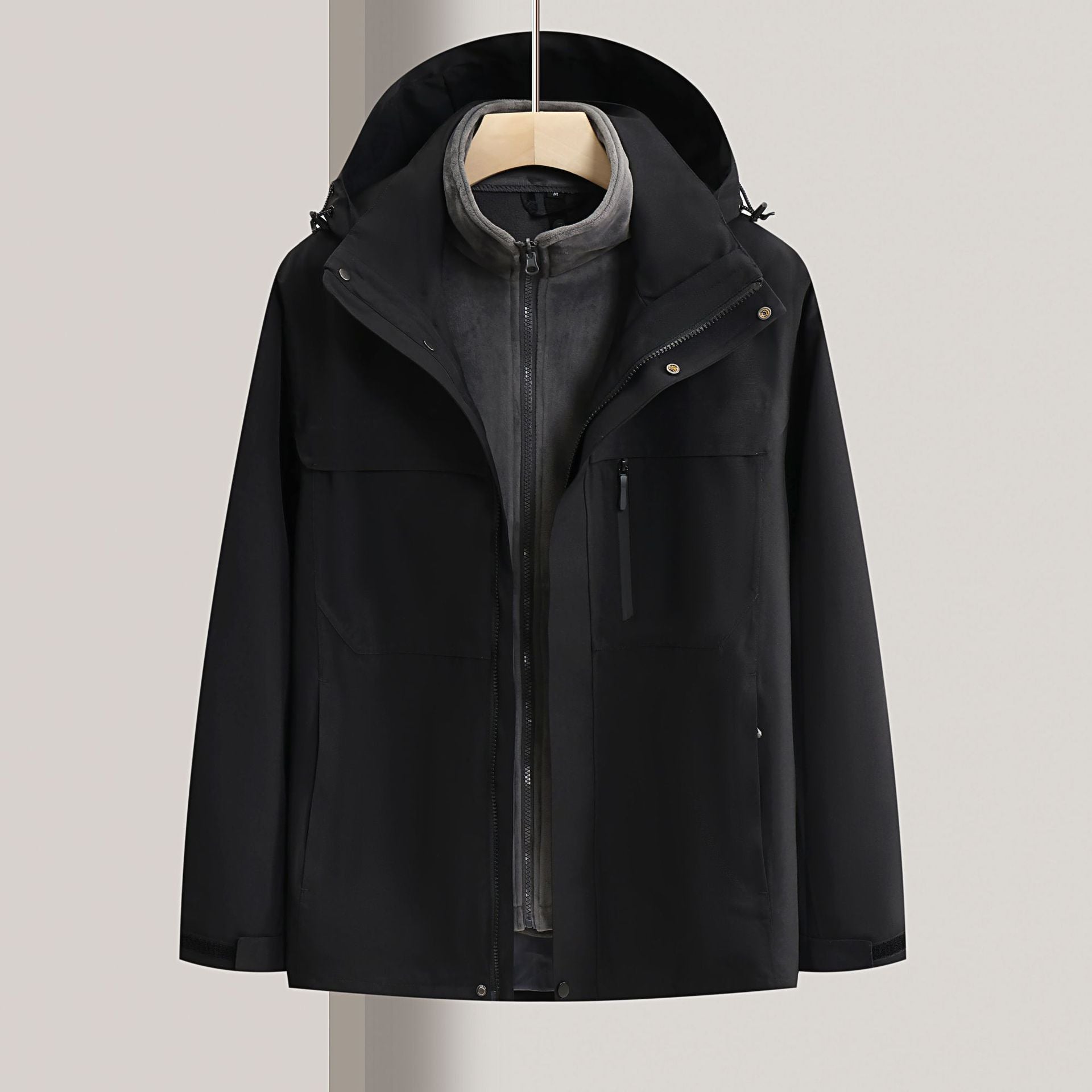 Waterproof windbreaker jacket men's hooded hard shell sports jacket national standard tooling outdoor three-in-one jacket customization