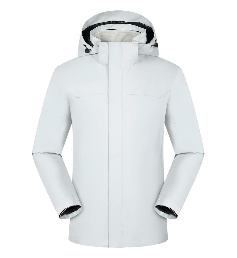 Waterproof windbreaker jacket men's hooded hard shell sports jacket national standard tooling outdoor three-in-one jacket customization