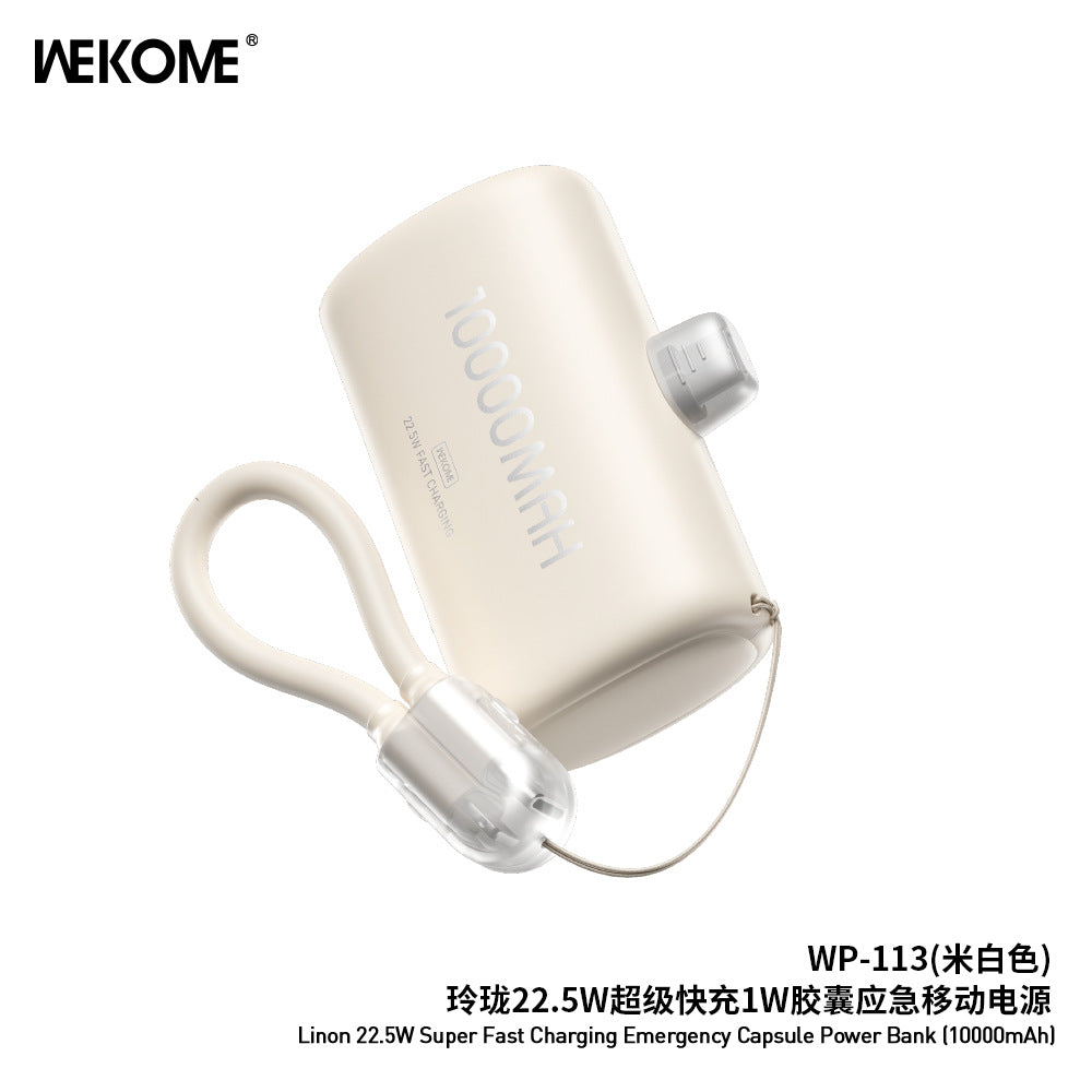 WEKOME mobile power bank fast charging with cable 3C certification, small and portable mini capsule power bank 10,000 mAh