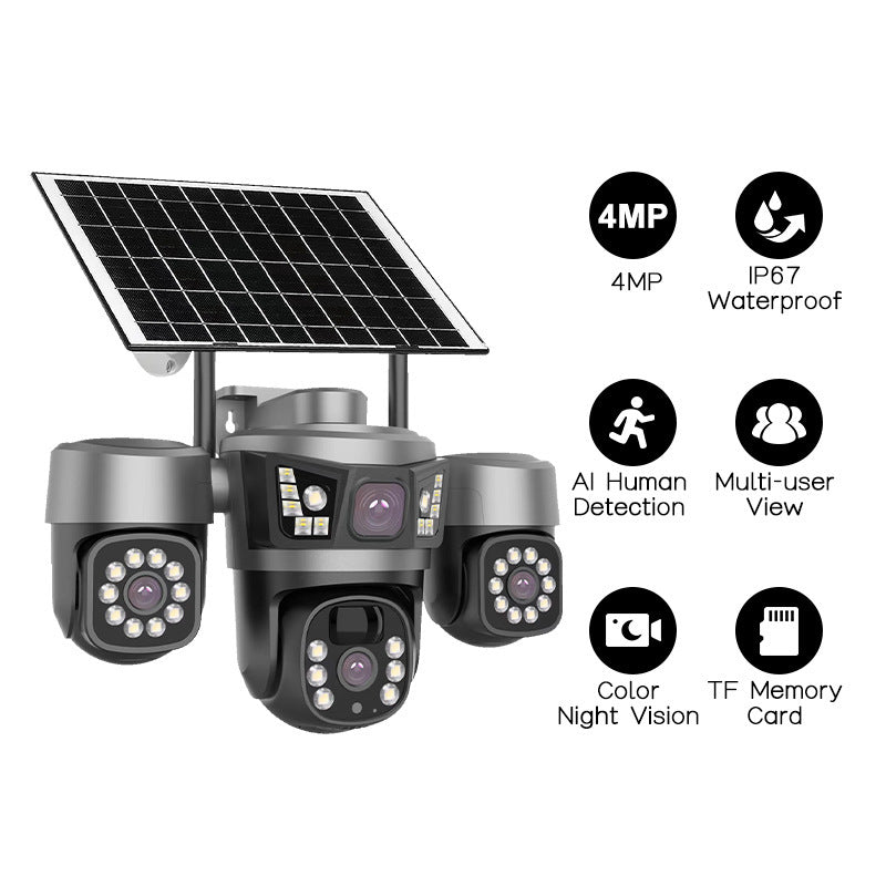 Solar camera V380Pro triple lens 3 gimbal 6 motor 10x zoom outdoor solar camera