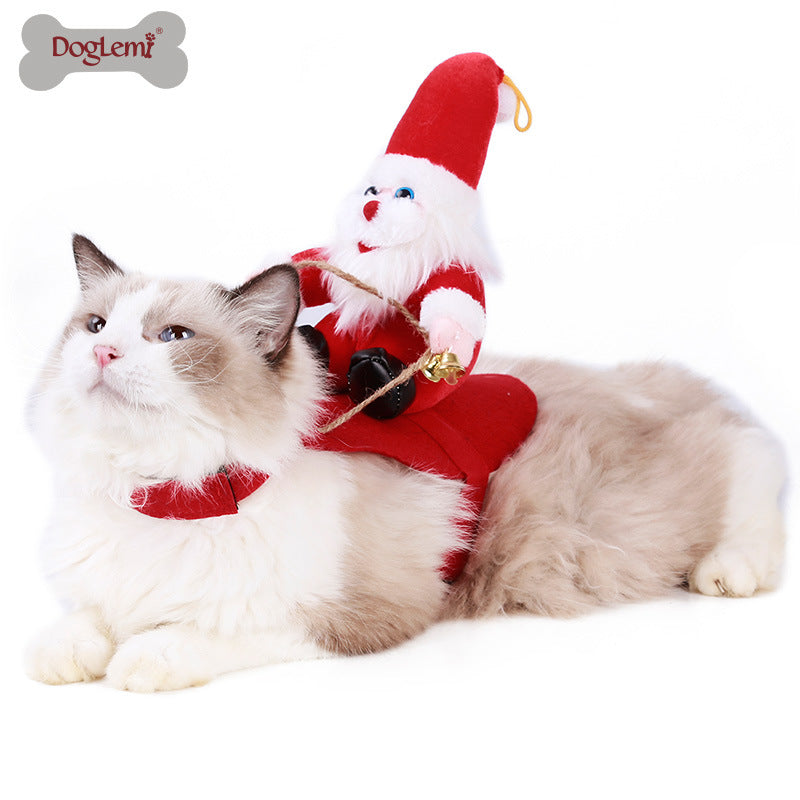 Pet Santa Clothes Reindeer Transformation Costume Holiday Funny Cute Dress Up Dog Cat Party Clothes