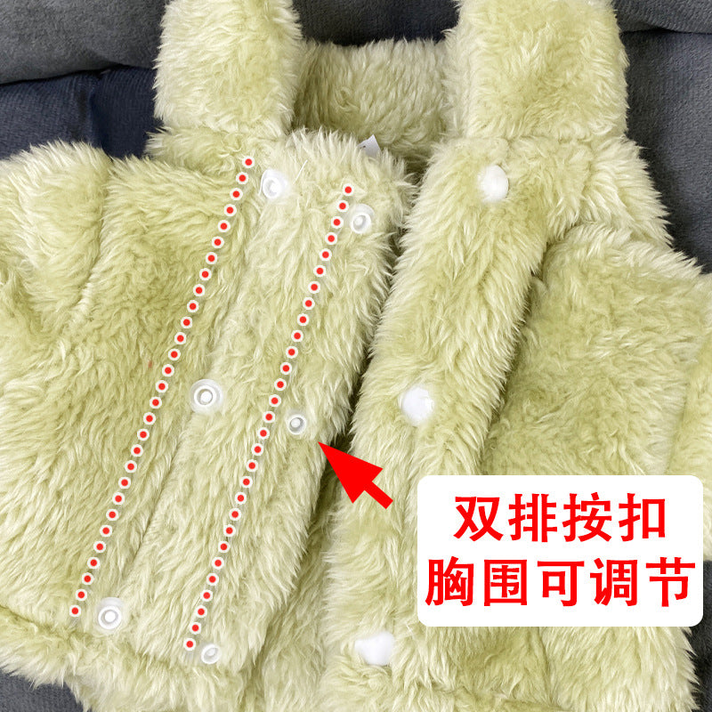 Ultra small dog cat clothes autumn and winter plush four-legged small size puppy teacup dog belt traction thickened warm