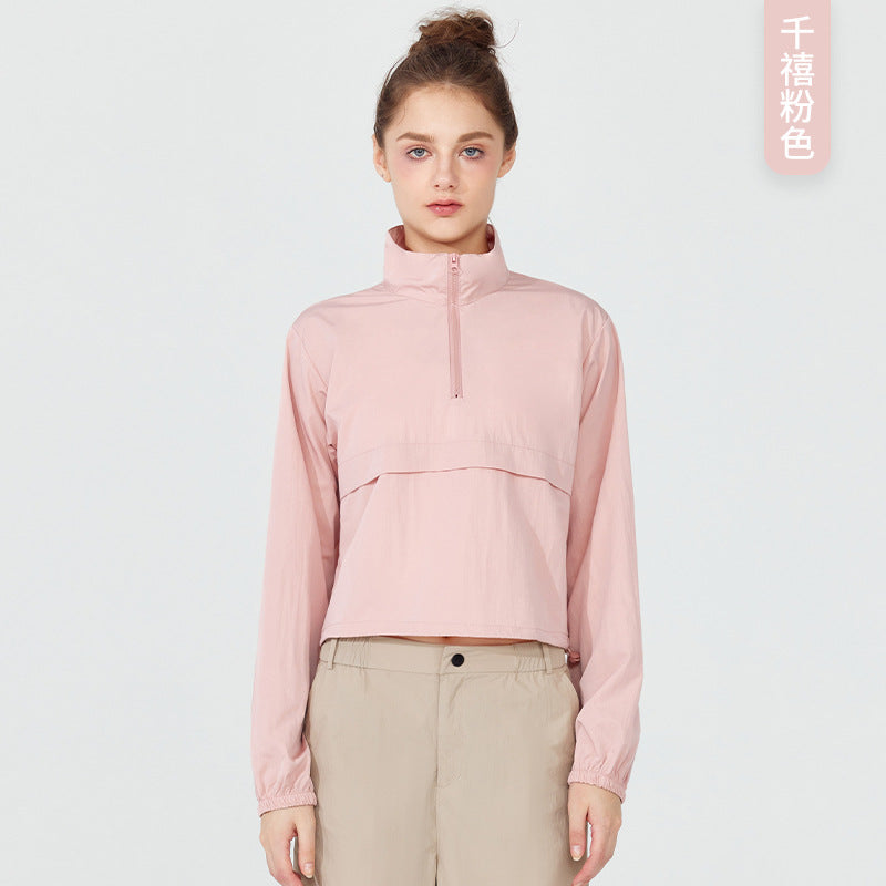 Windproof jacket Thin casual sunscreen yoga clothes blouse top Long sleeve spring and summer loose sports jacket Women