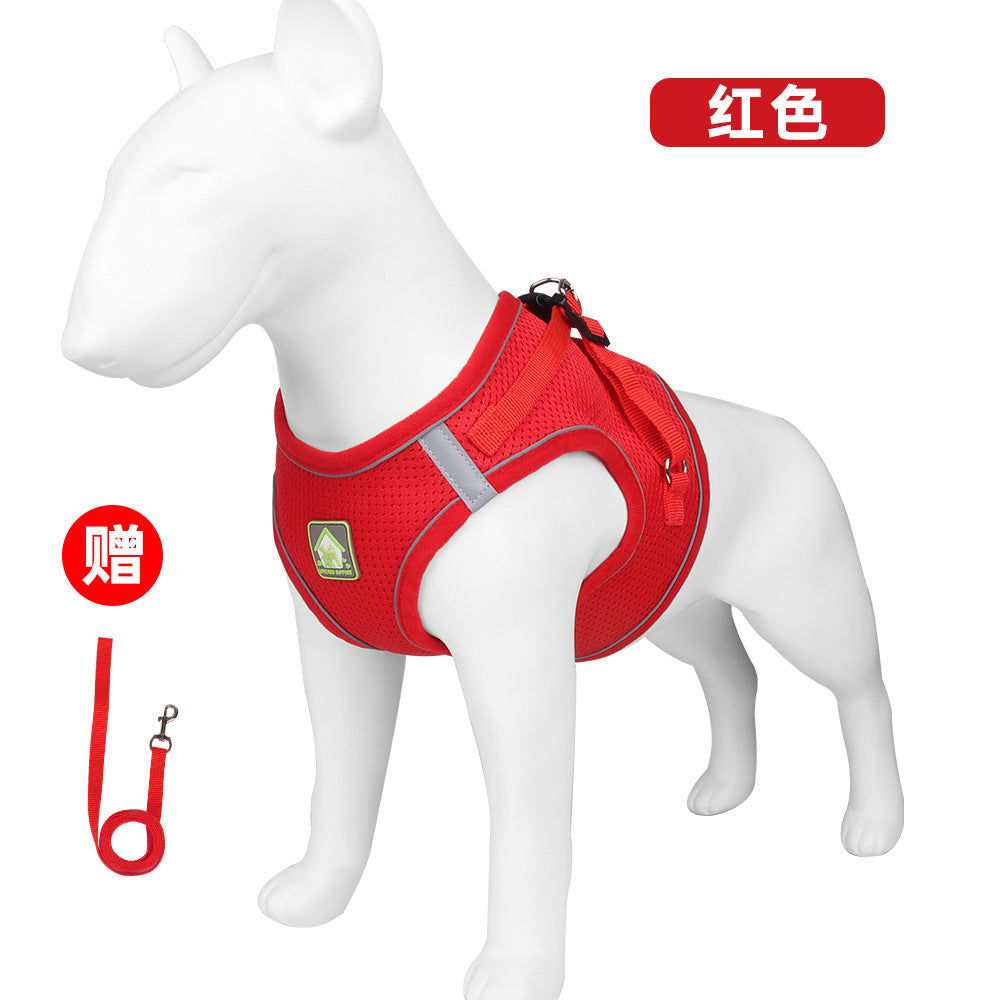 Summer dog reflective adjustable leash vest breathable chest strap small dog leash dog leash pet supplies