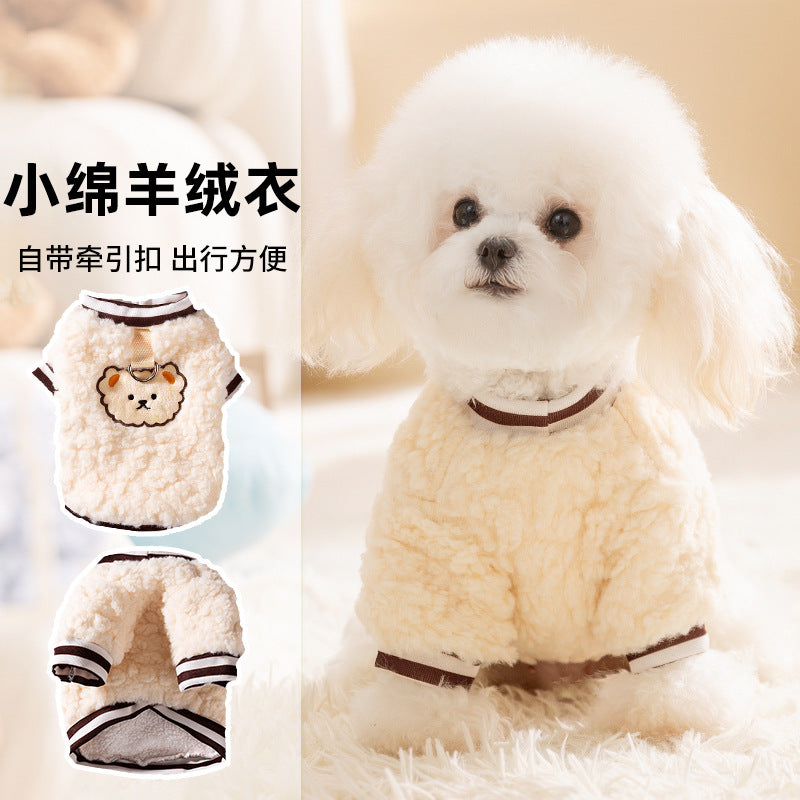Autumn and winter dog clothes cute little sheep wool jacket can be pulled winter teddy than bear small and medium dog clothing