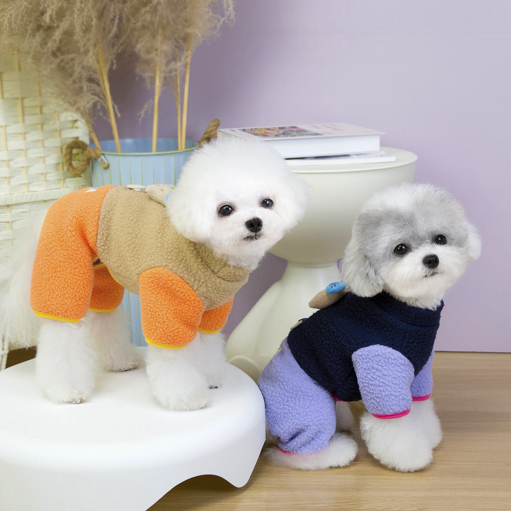 Cute dog clothes autumn and winter new fleece thickened lamb fleece cartoon puppy clothing warm contrasting four-legged clothes