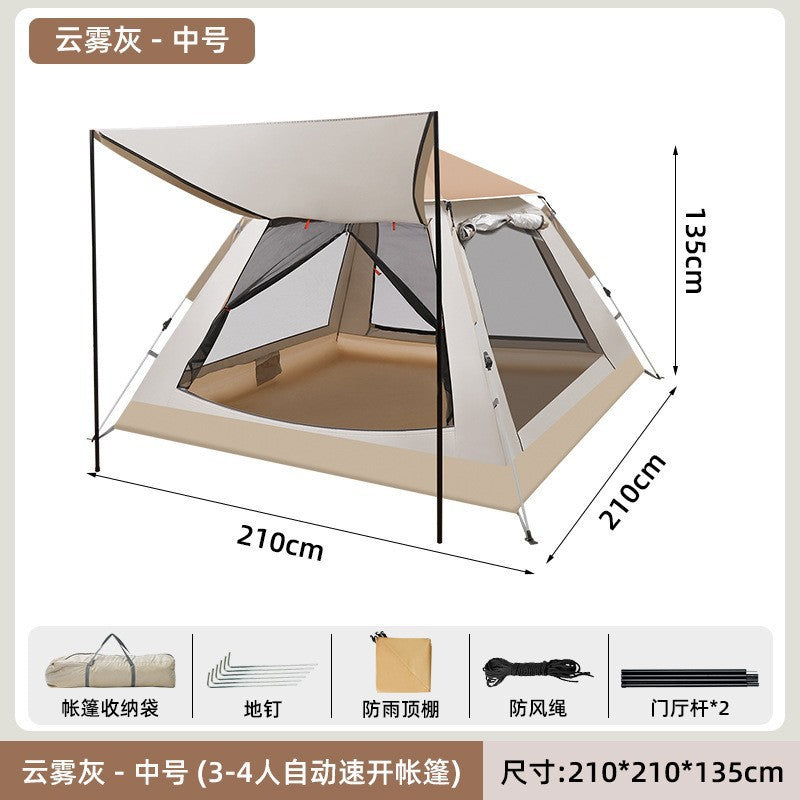 Tent outdoor camping thickened automatic ultra-lightweight equipment outdoor camping shading, rain-proof and mosquito-proof large four-sided tent