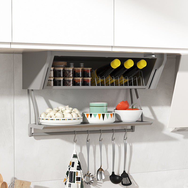 Pull down the hanging cabinet, storage box, hidden seasoning box at the bottom of the cabinet, turn down the basket, kitchen vegetable preparation rack, double-layer folding