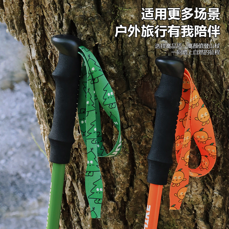 Outdoor Children's Cartoon Mountaineering Cane Portable Aluminum Alloy Retractable Hiking Cane Stick Travel Camping Equipment