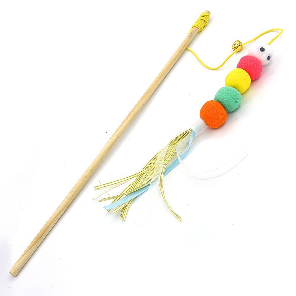 Cat toy wooden pole cat teaser stick linen mouse gray white handheld interactive cat teaser handle wooden handle manufacturer spot batch