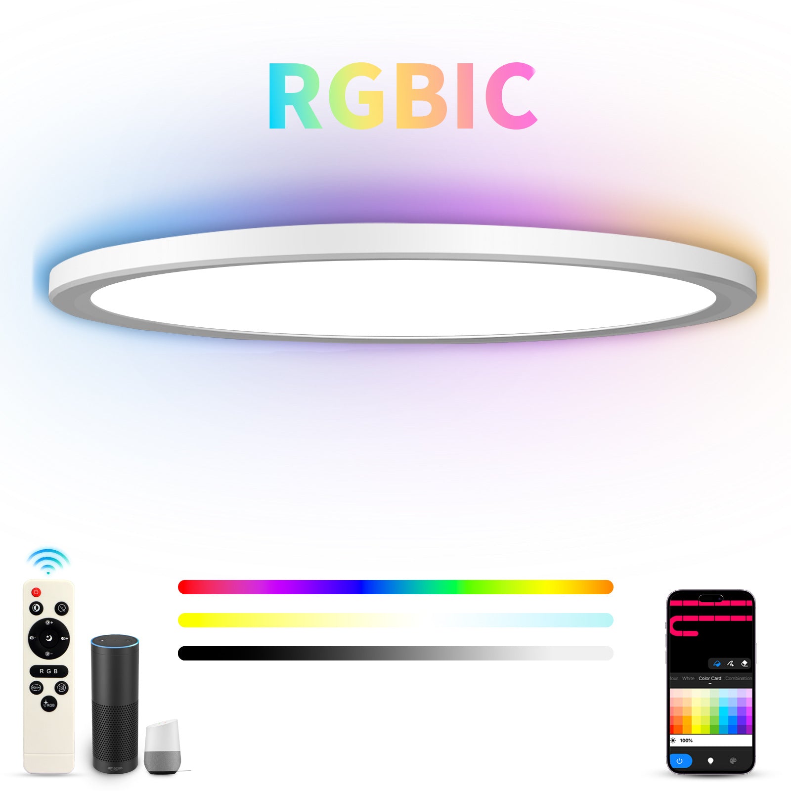 Cross-border intelligent backlight RGBIC colorful horse racing ceiling light ultra-thin adjustable Alexa voice bedroom living room light