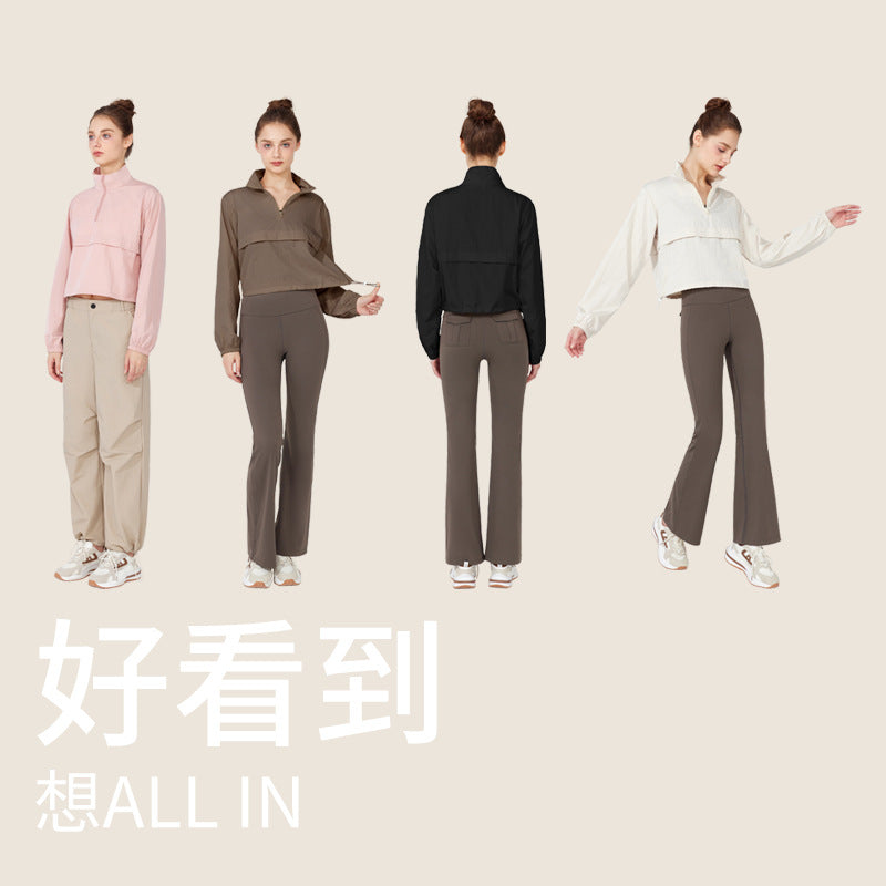 Windproof jacket Thin casual sunscreen yoga clothes blouse top Long sleeve spring and summer loose sports jacket Women