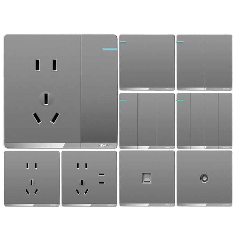 International plug, electrician switch socket 86 Household gray one-open 5-hole USB porous wall concealed panel