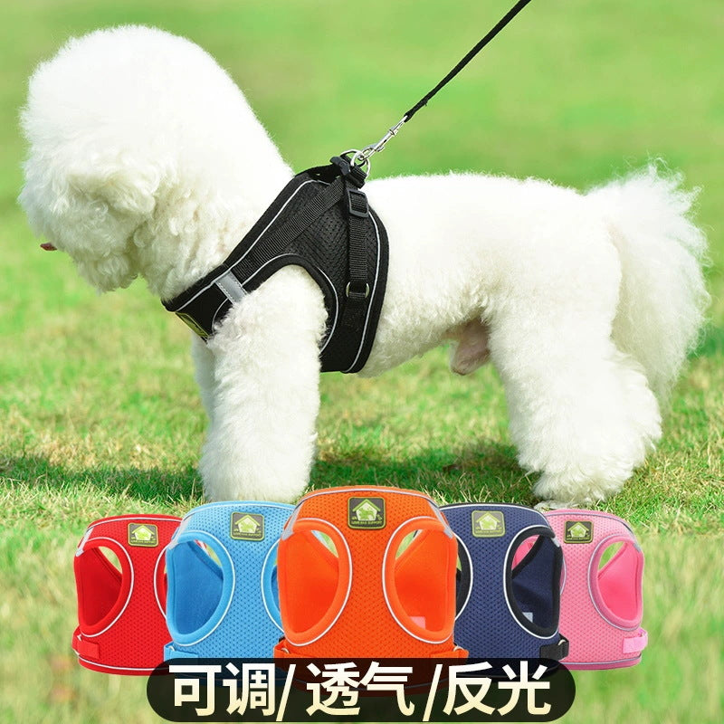 Summer dog reflective adjustable leash vest breathable chest strap small dog leash dog leash pet supplies