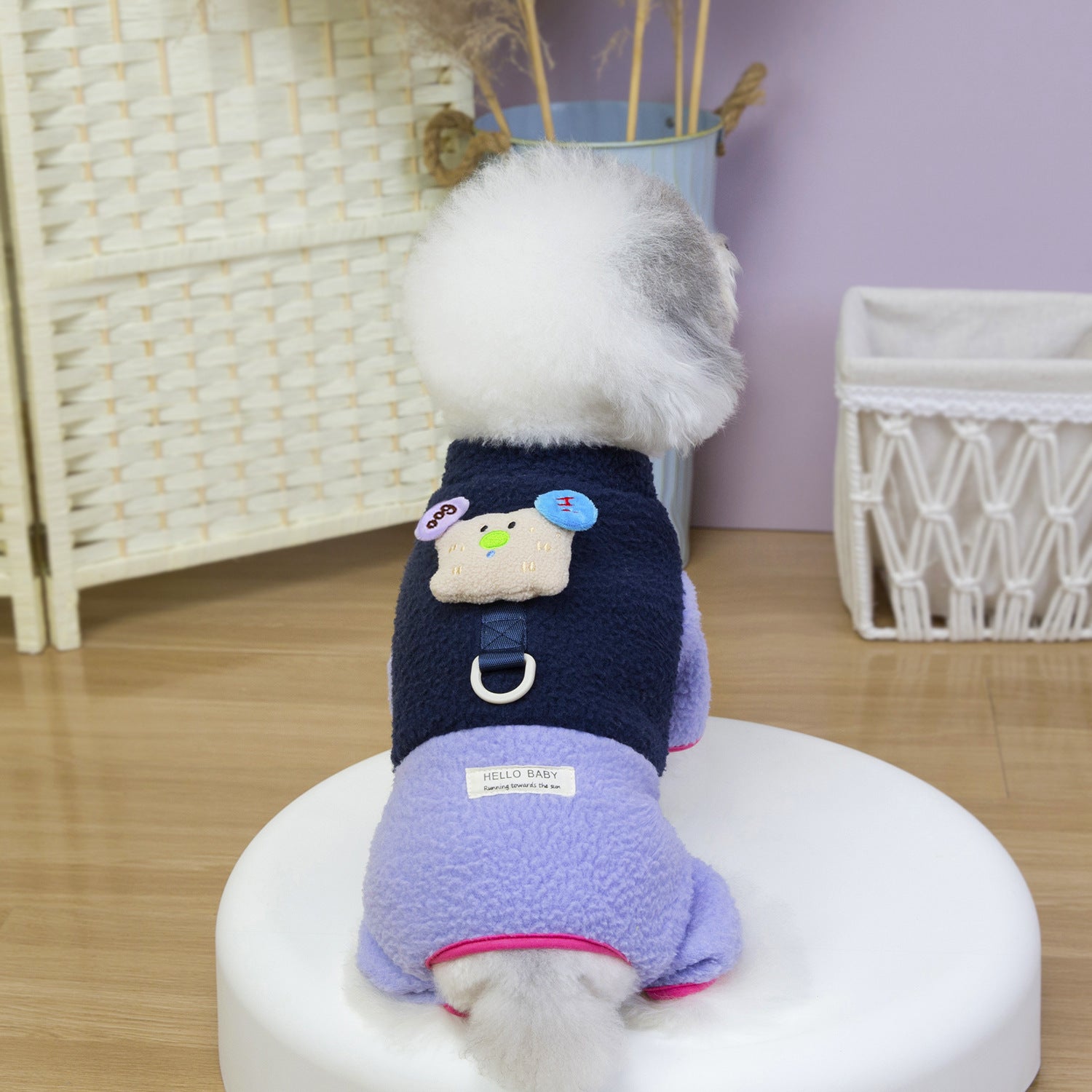 Cute dog clothes autumn and winter new fleece thickened lamb fleece cartoon puppy clothing warm contrasting four-legged clothes