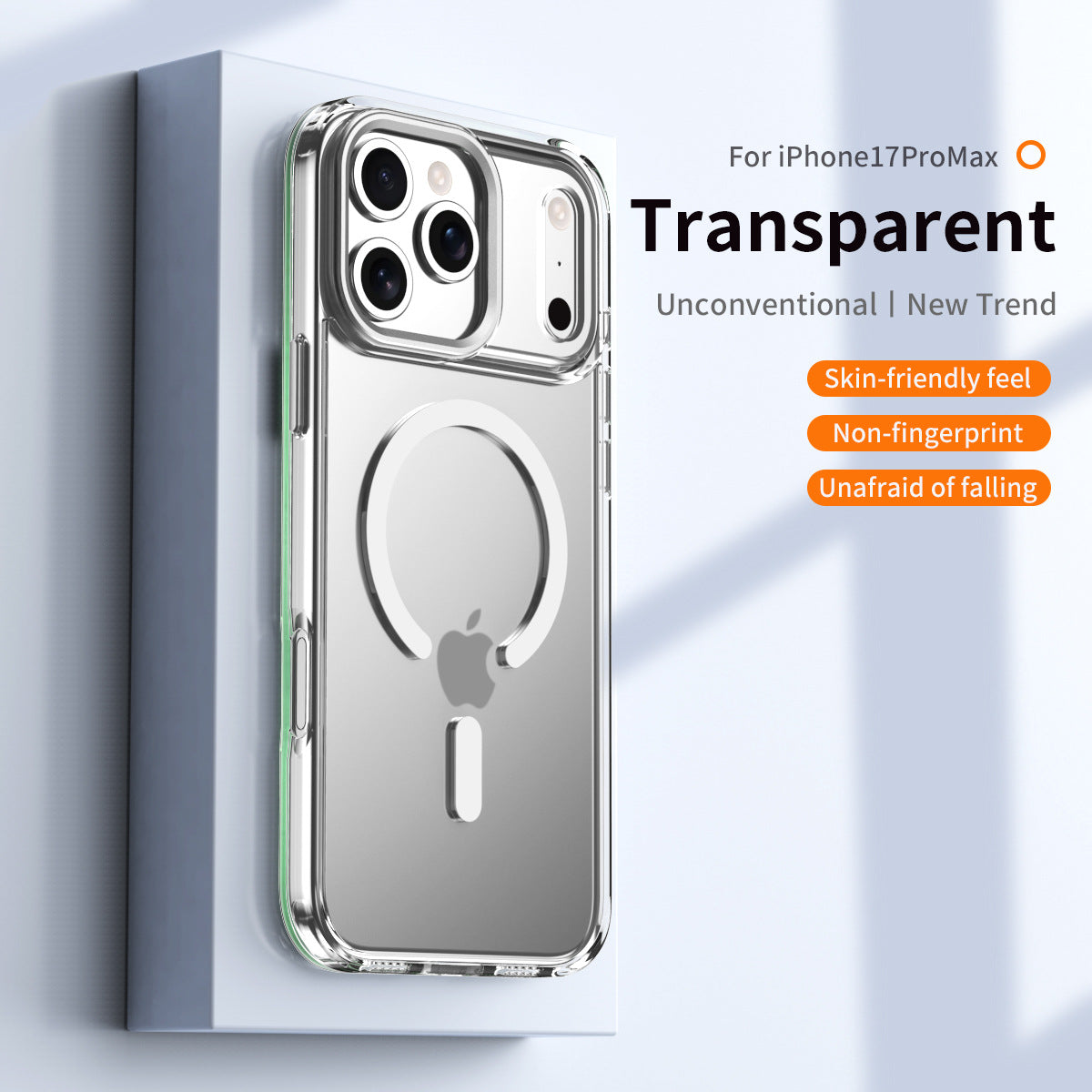 Skin-sensitive magnetic case is suitable for iPhone17propromax mobile phone case, transparent and anti-drop Apple 16Pro protective case.