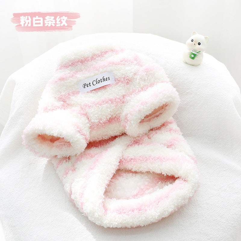 Autumn and winter thickened warm striped sweater, universal for cats and dogs, Bichon Schnauzer Teddy dog clothes factory can send it on behalf of