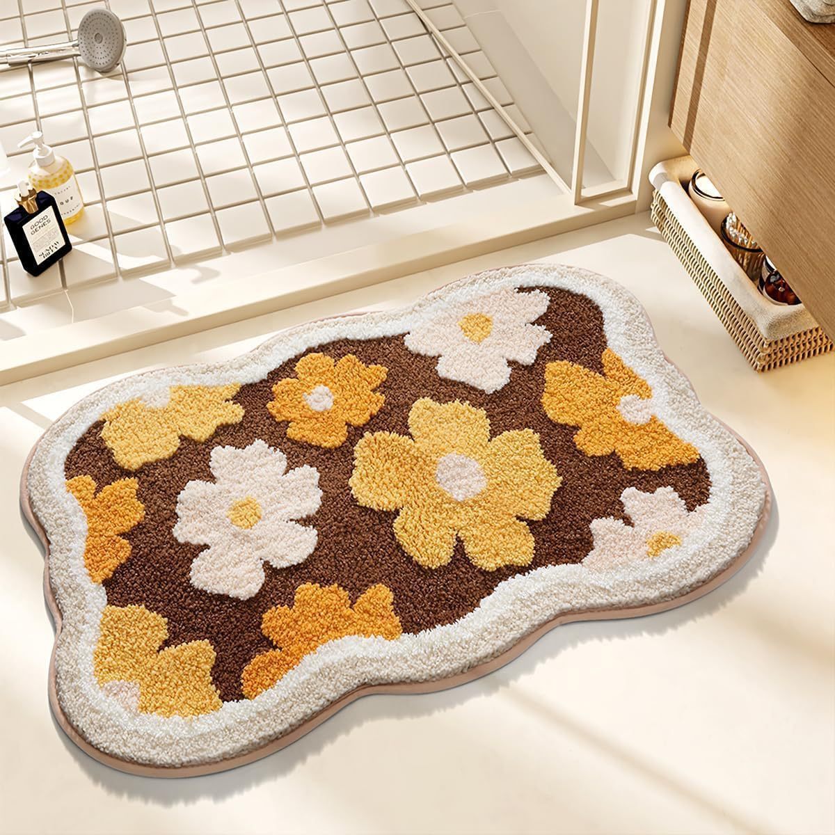 Small fresh new imitation cashmere flower porch toilet bathroom bathroom water absorption non-slip quick drying home foot cushion