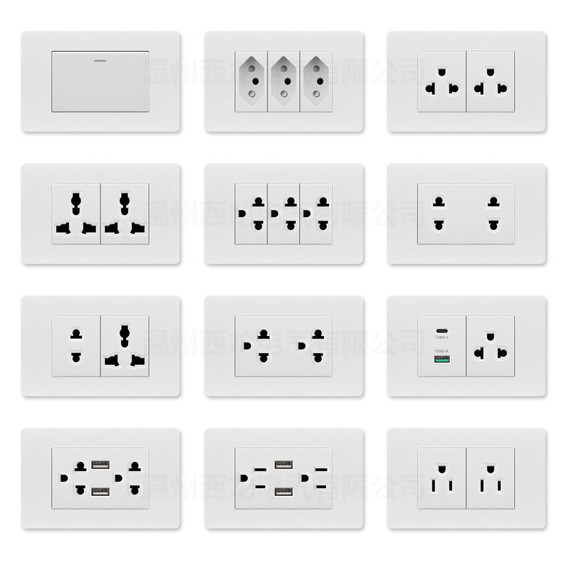 Thai American standard socket panel 118 type switch Italian American standard six-hole USB wall international multi-function three-hole Europe