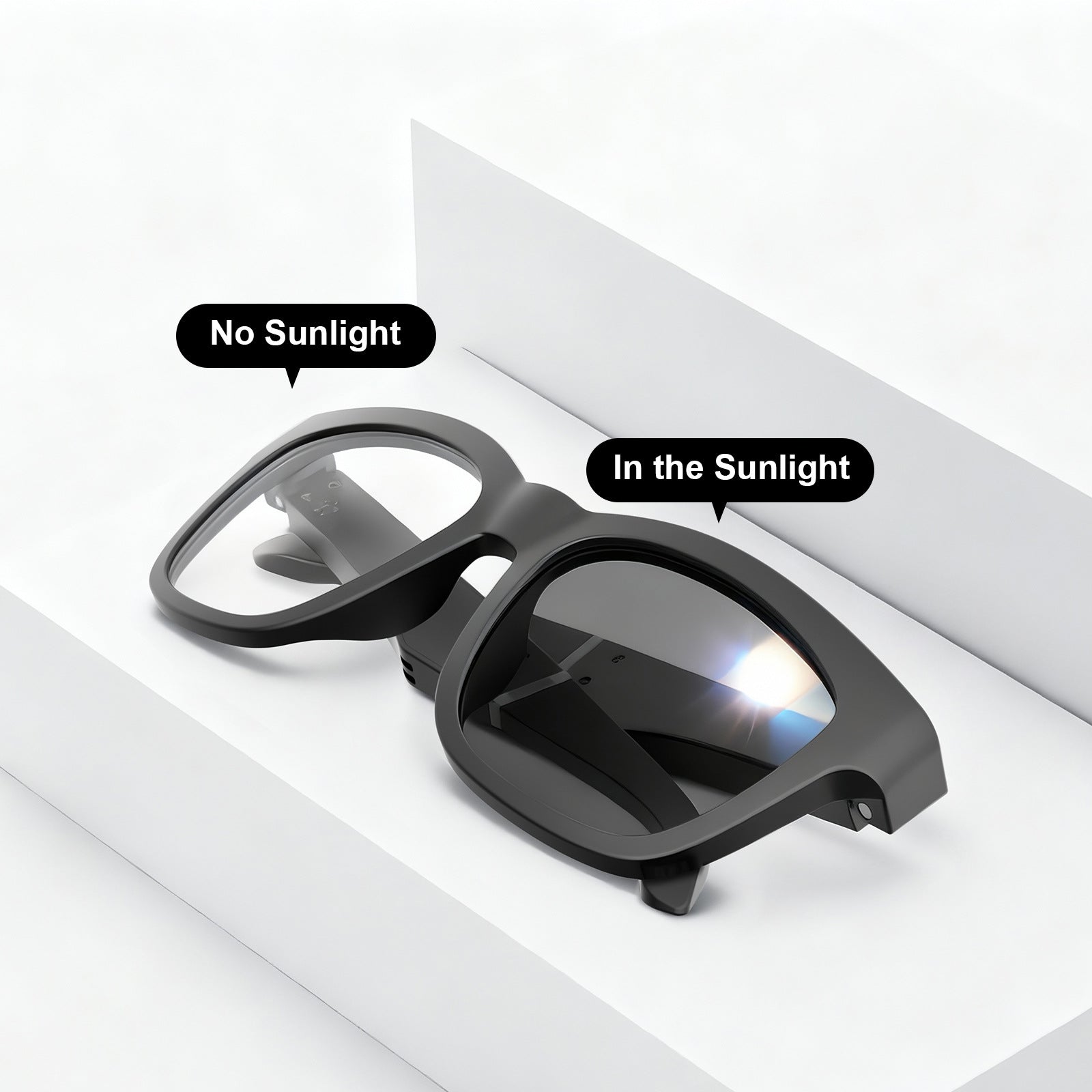 Bluetooth glasses, automatic color-changing lenses, polarized light, unisex, open earphones, hands-free calls, wearable devices, eye protection