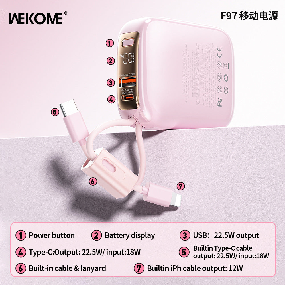 WEKOME new power bank 3c certification, mini power bank can be carried by aircraft, fast charging comes with its own cable power bank