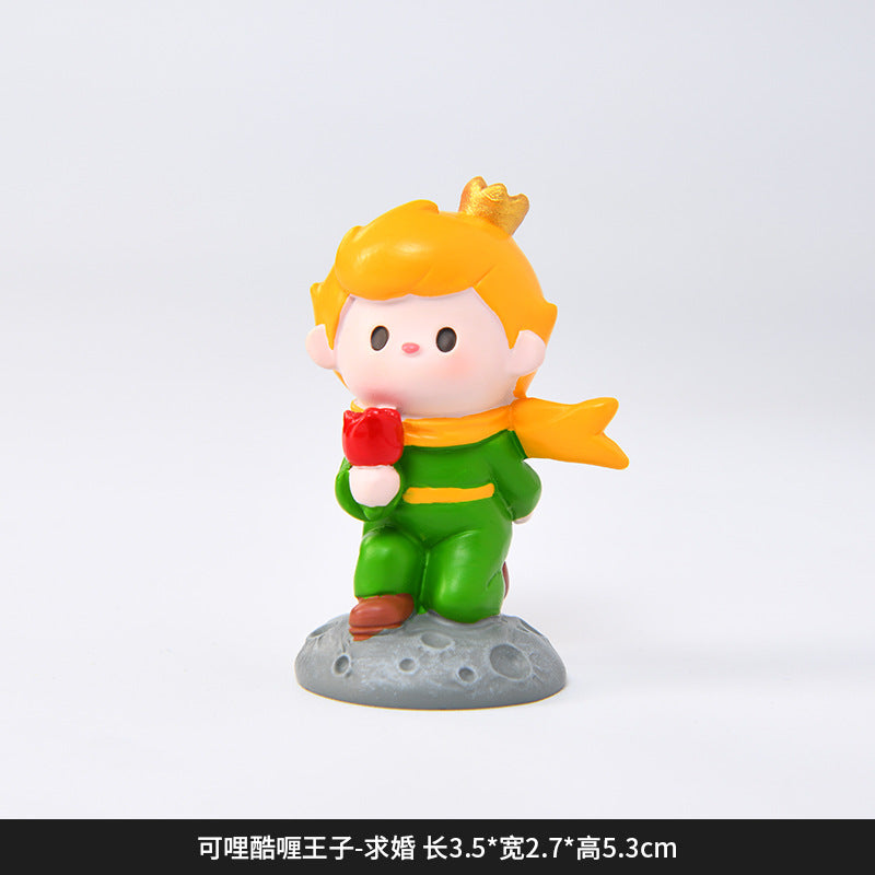 Creative and cute handmade ornaments Car desktop Home decoration Resin handicrafts Prince take flower small ornaments