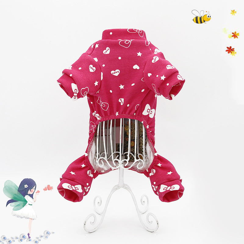 Dog clothes four-legged printed sweater pet clothes spring, summer, autumn and winter new Pomeranian teddy velvet four-legged clothes