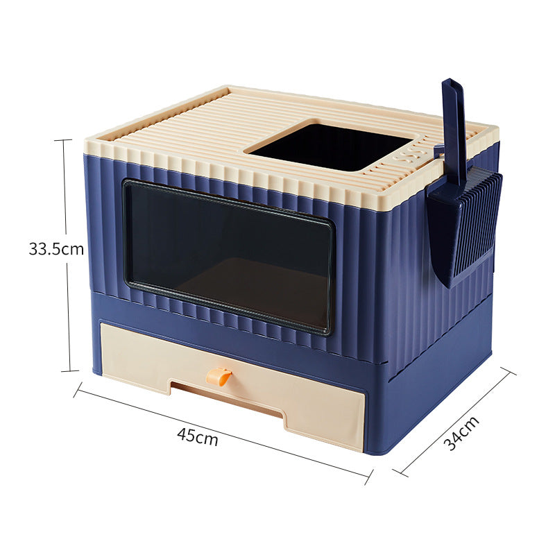 Drawer type foldable cat litter box household semi-closed deodorant cat toilet large cat shit basin potty cat supplies