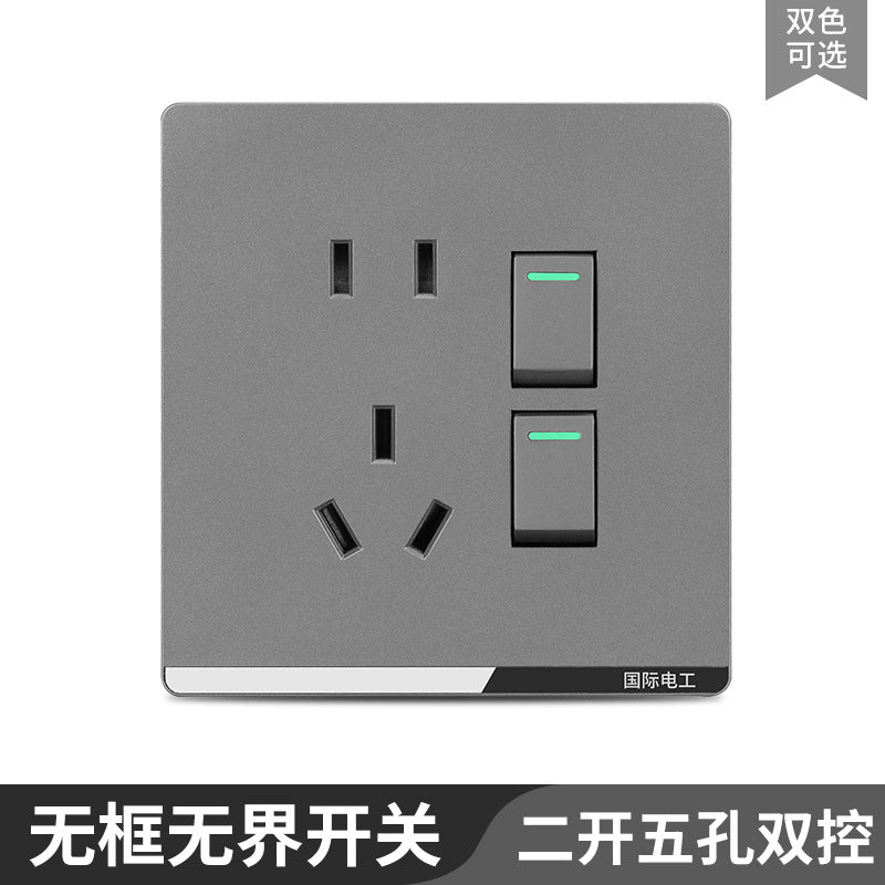 International Electrician 86 type concealed large board gray household porous wall power supply one open five hole switch socket panel