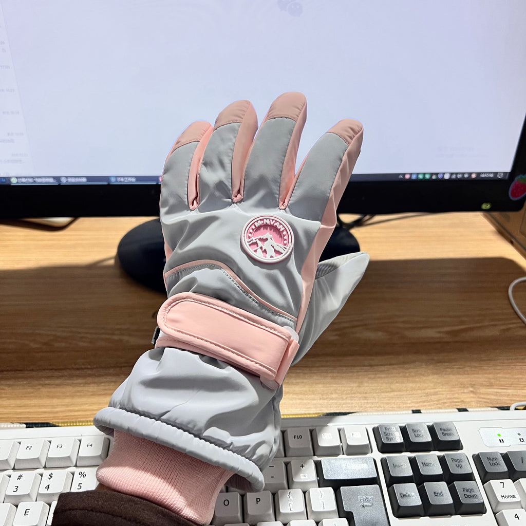 Ski gloves women's winter riding warm thickened velvet cotton cold and windproof touch screen outdoor cute anti-splashing