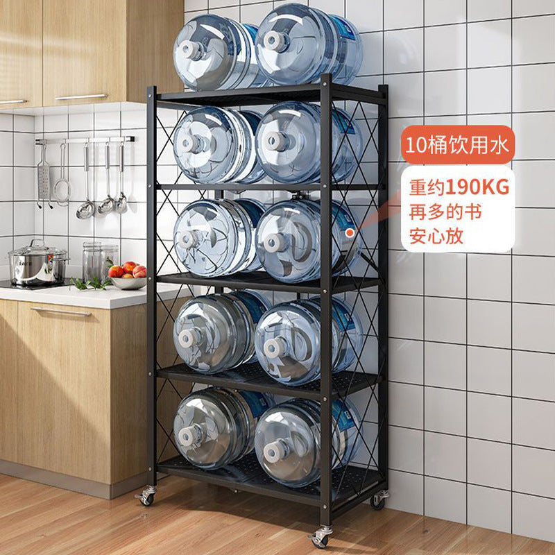 Household Shelf Household Floor Storage Rack Kitchen Multi-layer Carbon Steel Folding Storage Rack Installation-free Shelf