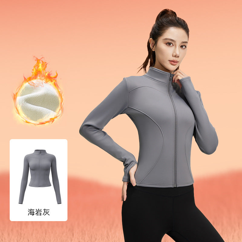 Juyitang autumn and winter thickened and velvet yoga clothes tight and thin long-sleeved running sports fitness jacket women