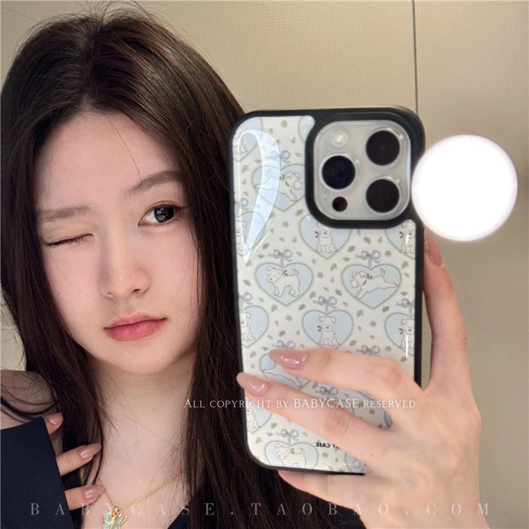 BABYCASE Japan and Korea Fashion Niche INS College Fengxi Heights White Terrier Dog Love Floral Mobile Phone Case