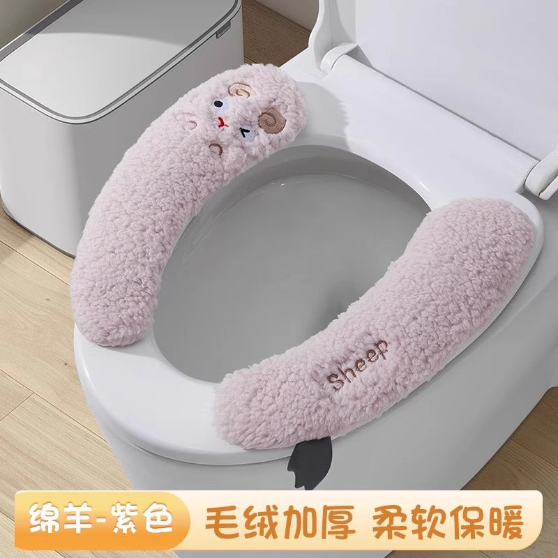 Essential toilet seat in autumn and winter, fleece to keep warm, cartoon cute, universal sticky for home use, lamb monster lamb fleece