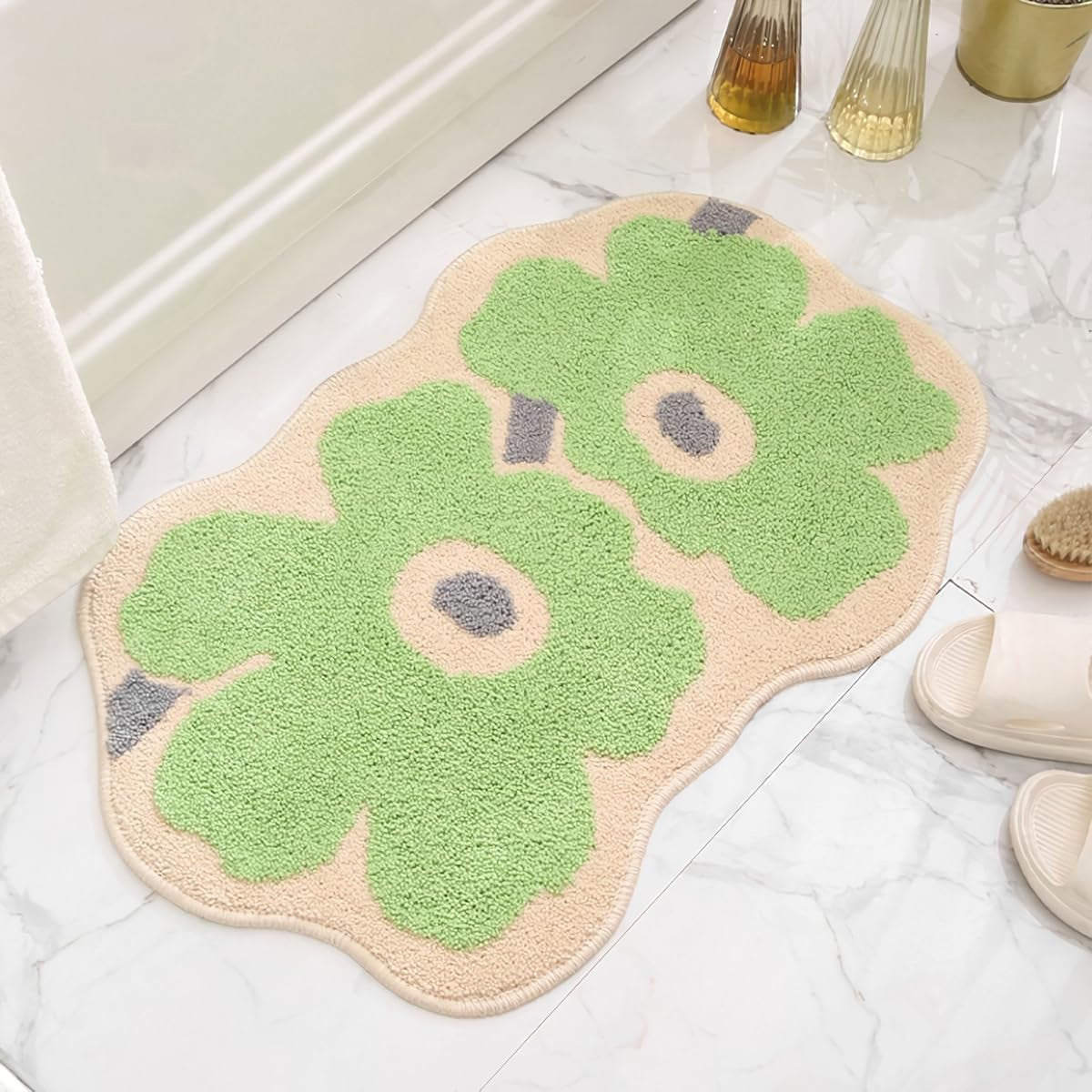 Small fresh new imitation cashmere flower porch toilet bathroom bathroom water absorption non-slip quick drying home foot cushion