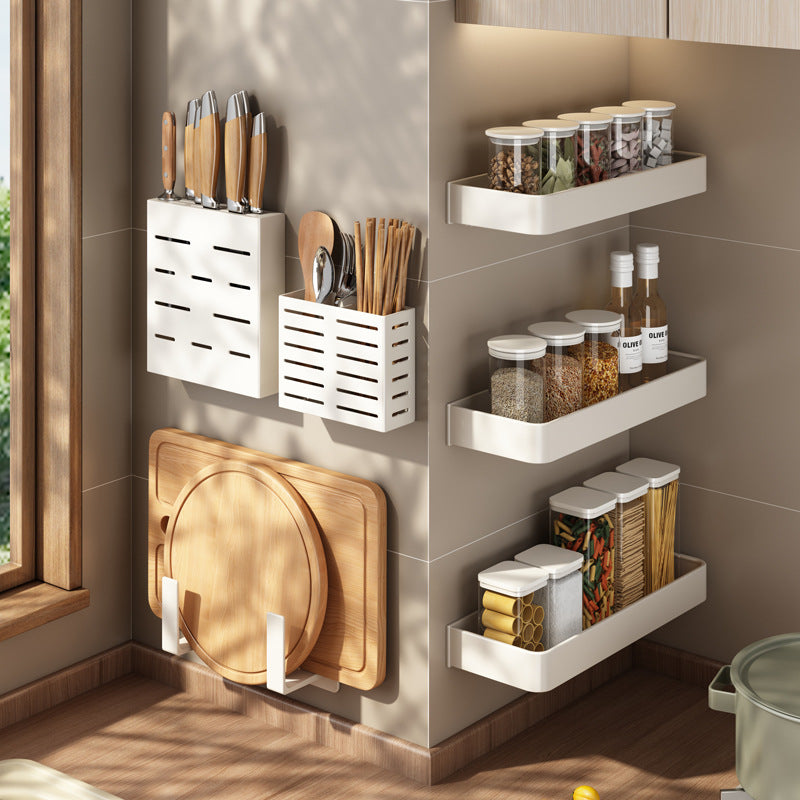 White space aluminum kitchen rack non-punching wall hanging seasoning rack kitchen supplies general merchandise storage rack