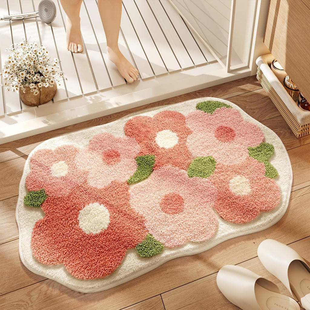 Small fresh new imitation cashmere flower porch toilet bathroom bathroom water absorption non-slip quick drying home foot cushion