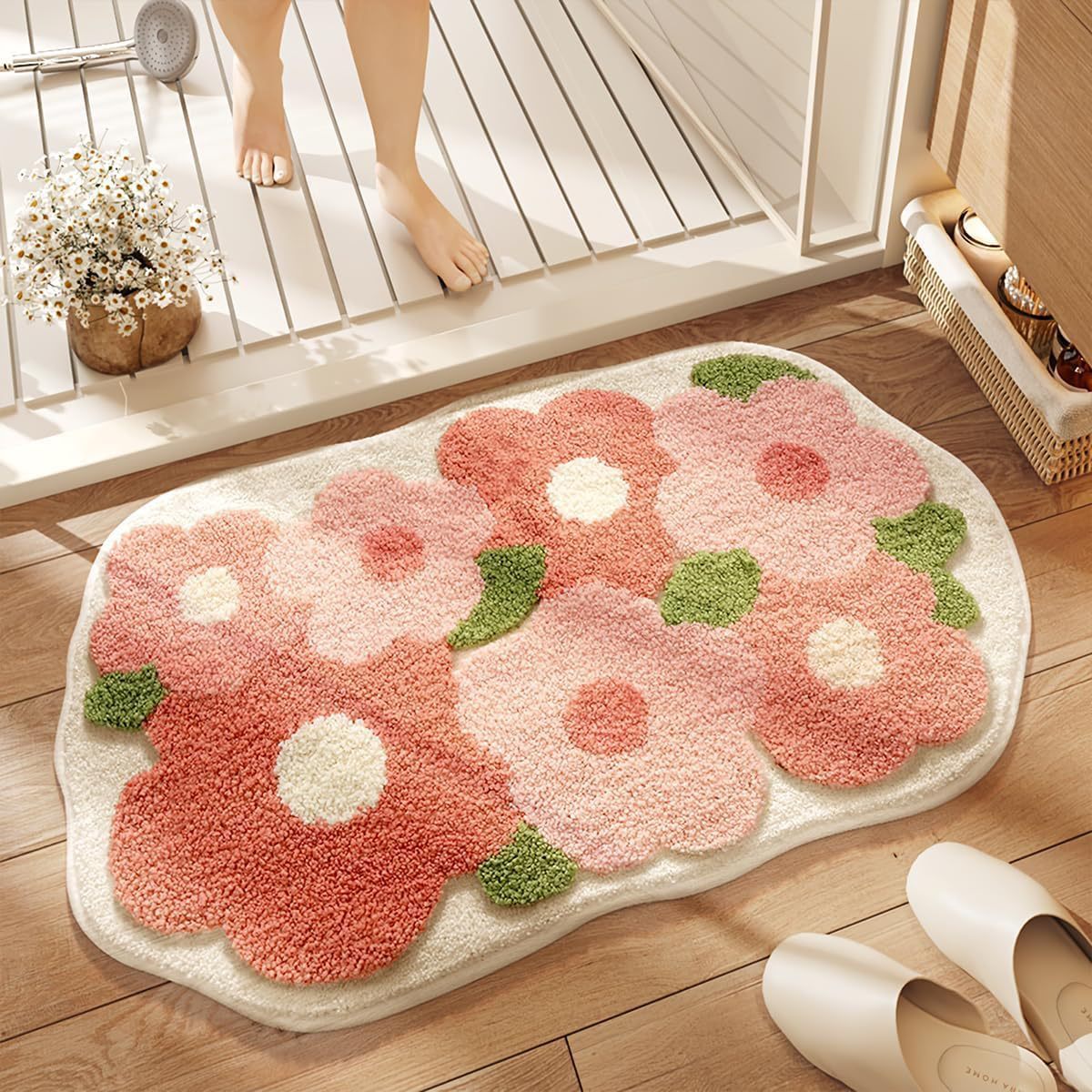 Small fresh new imitation cashmere flower porch toilet bathroom bathroom water absorption non-slip quick drying home foot cushion