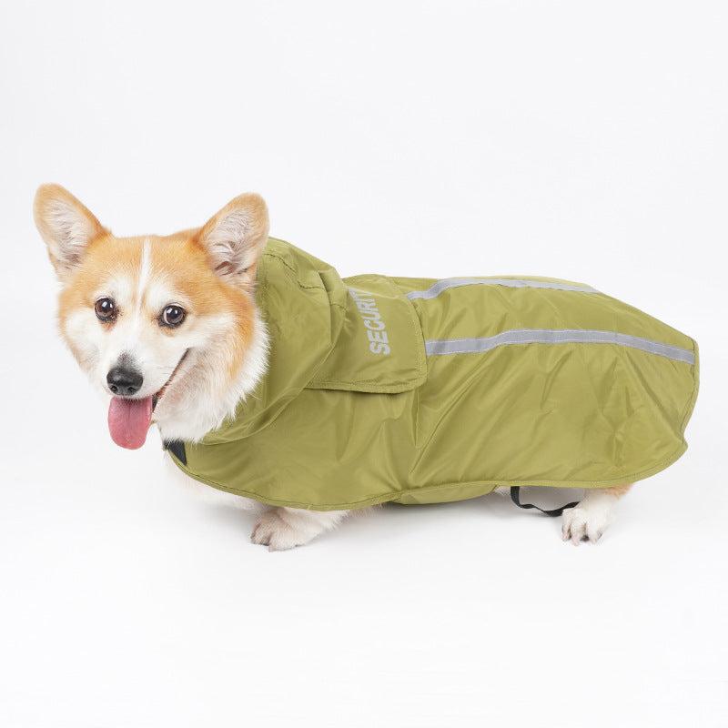 Waterproof reflective dog raincoat can pull pets when going out Outdoor products Small and medium pet rainy clothes