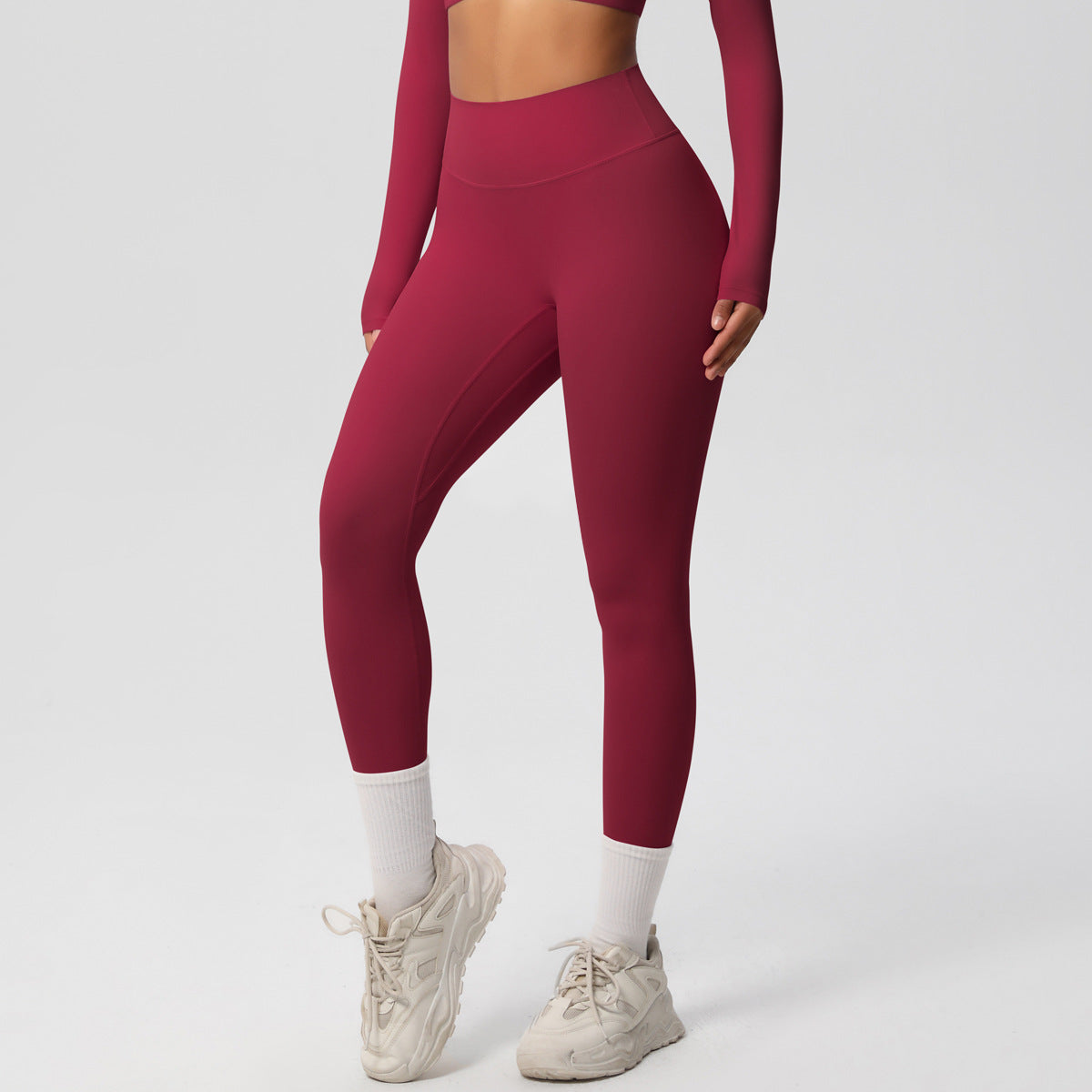 Cross-border European and American yoga pants solid color long-sleeved skin-friendly and breathable back sports short-sleeved slim and thin fitness pants set