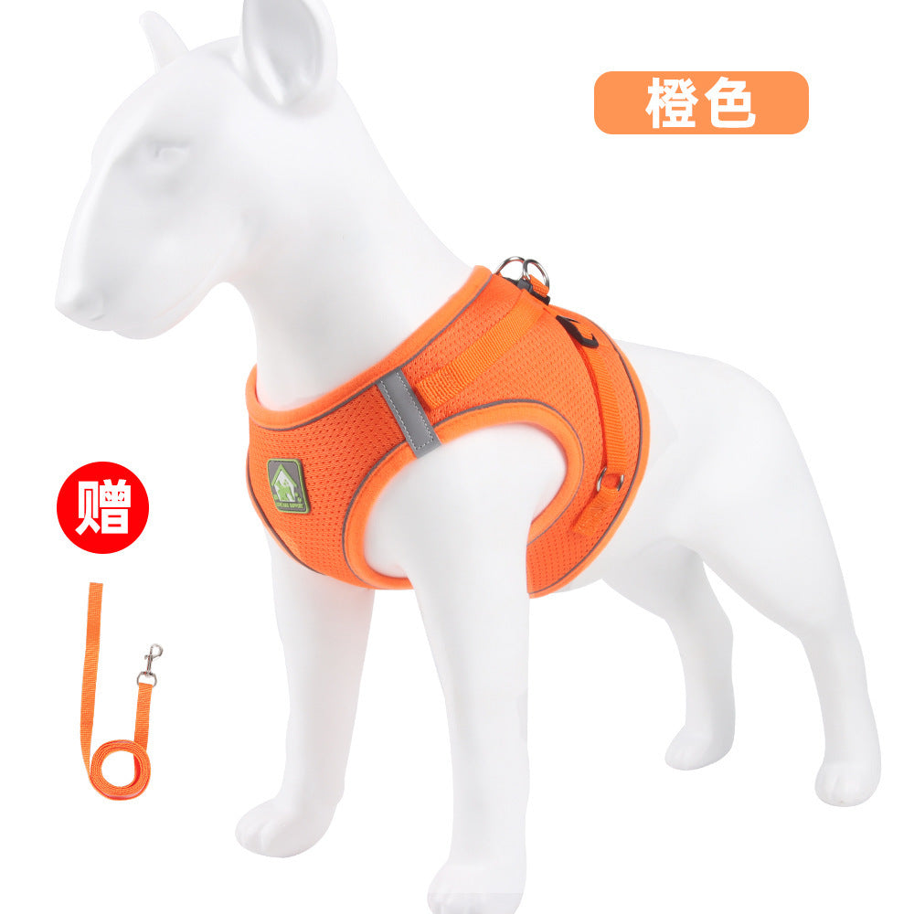 Summer dog reflective adjustable leash vest breathable chest strap small dog leash dog leash pet supplies