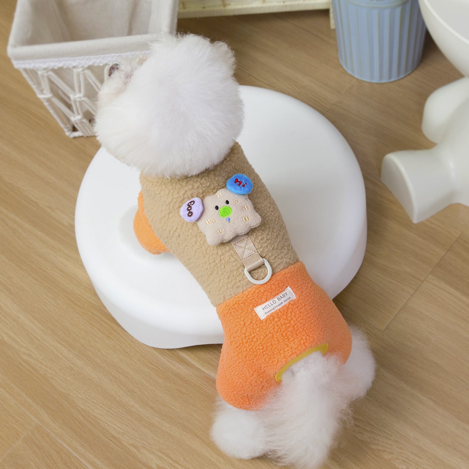 Cute dog clothes autumn and winter new fleece thickened lamb fleece cartoon puppy clothing warm contrasting four-legged clothes