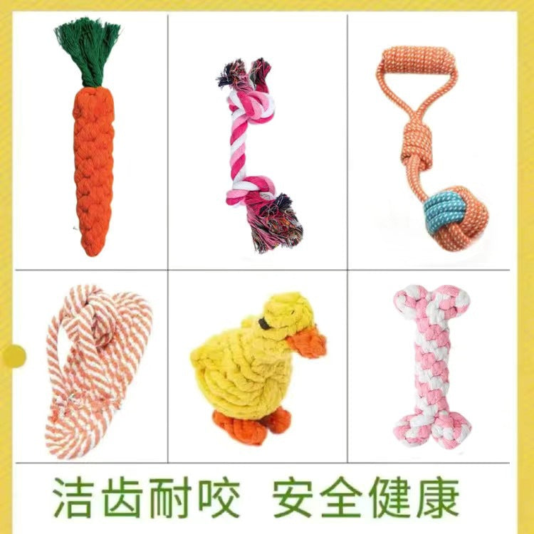 Dog Grinding Tooth Bite-resistant Cotton Rope Toy Small and Medium-sized Dog Dog Toy Knot Toy Frisbee Set Pet Supplies