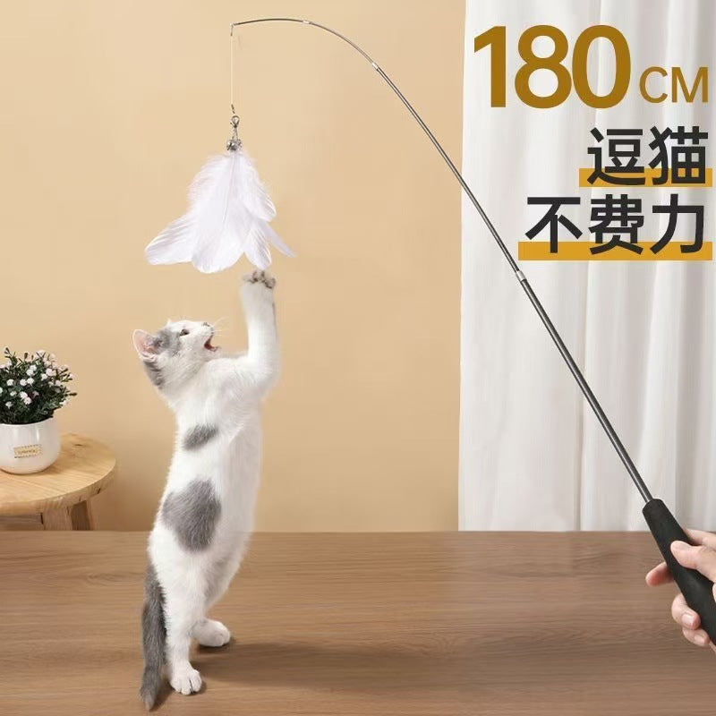 Cat teasing stick 1.8 meters telescopic rod Extended long rod can be retractable, strong and durable self-hi boredom relief artifact Cat teasing artifact